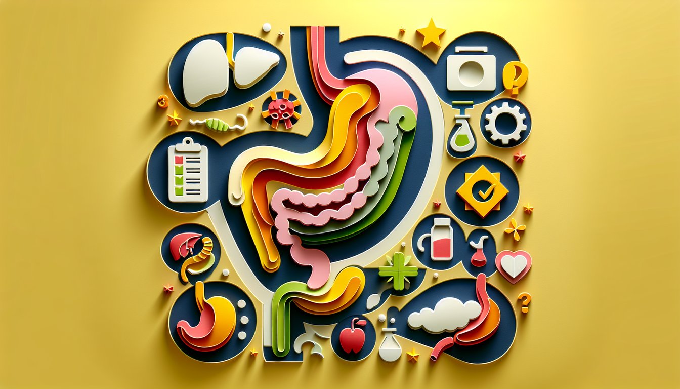 Paper art digestive system organs on golden yellow background with chapter 8 quiz title