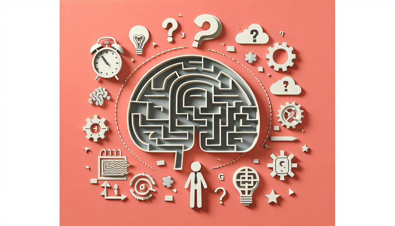 paper art illustration showing quiz elements like lightbulb question mark pencil on coral background