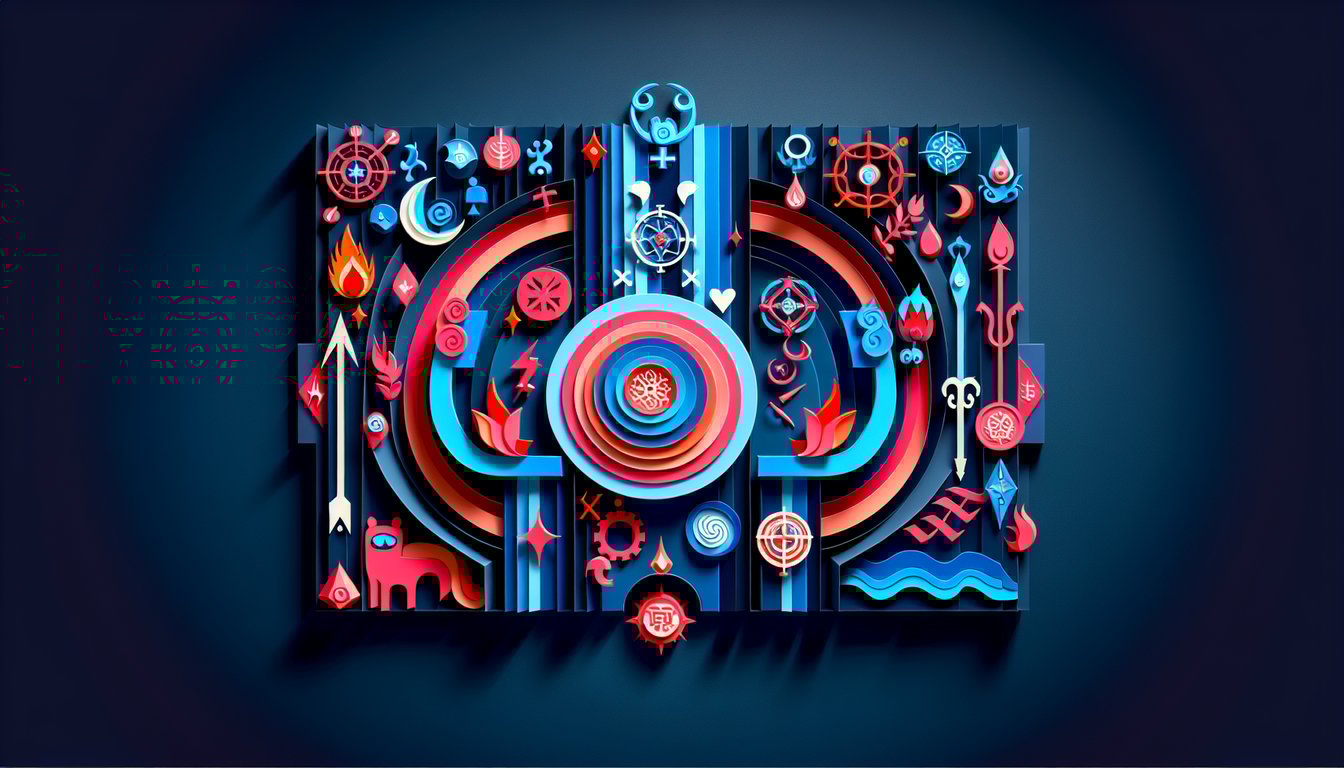 Paper art collage of colorful layers forming abstract circle on dark blue background for Homestuck blood color quiz
