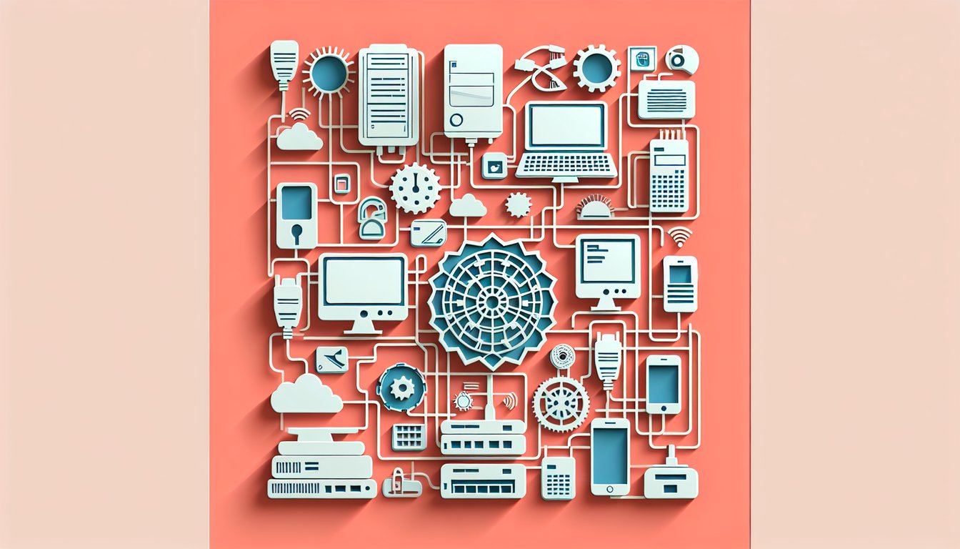 Paper art illustration for CCNA 3 final exam practice test quiz on a coral background
