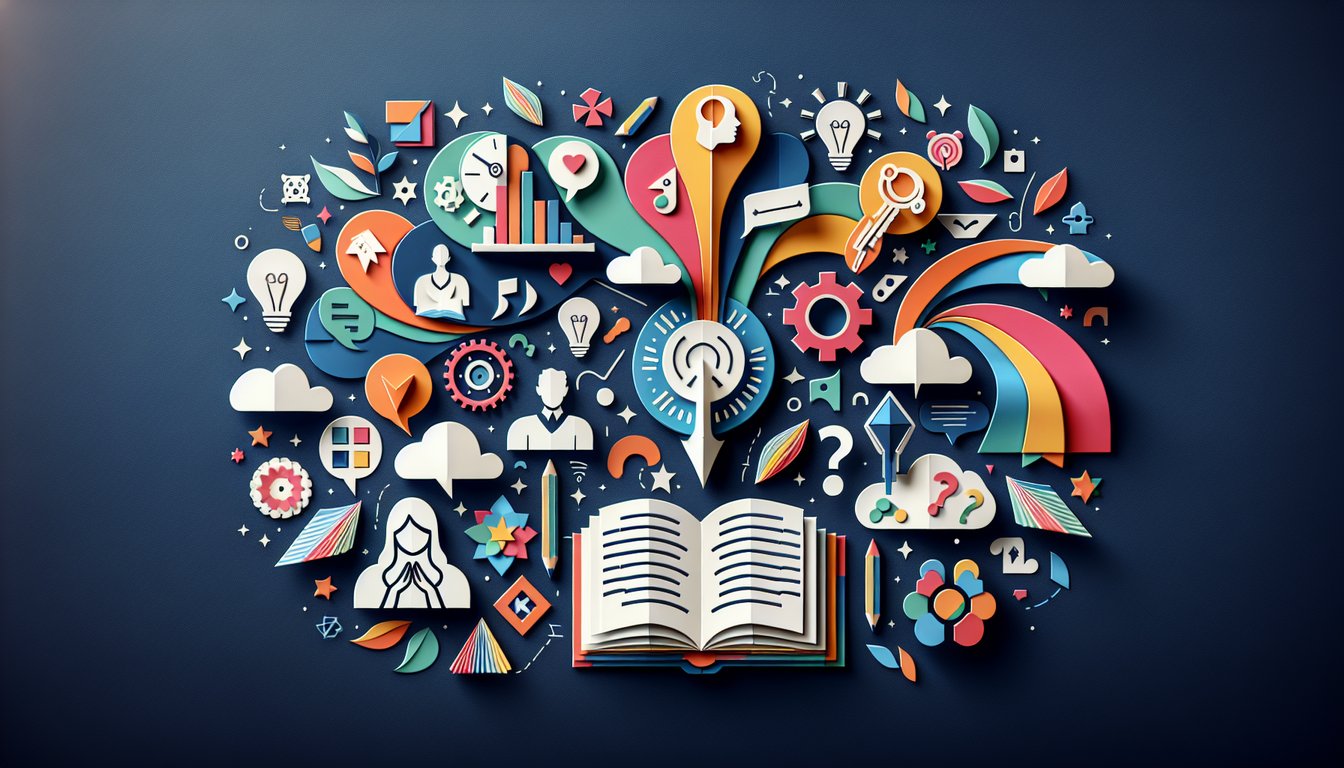 Colorful paper art promoting The Free Comprehension Challenge for high school students.