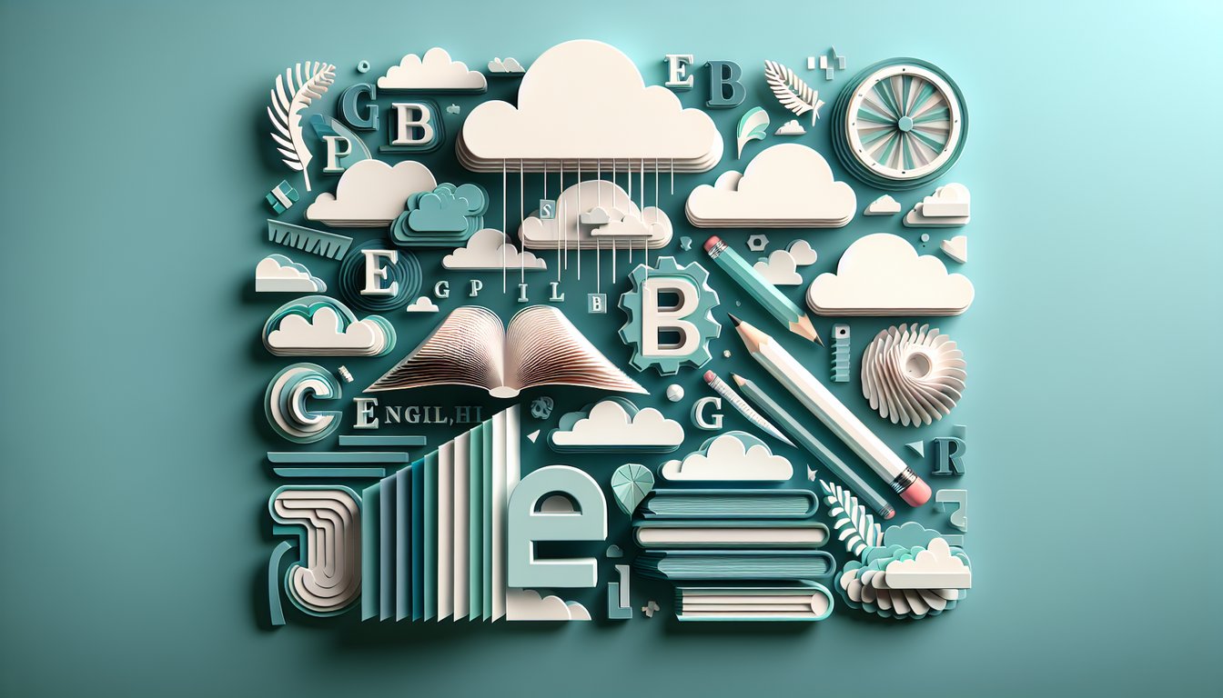 Paper art illustration featuring quiz letters symbols text prompts on teal background for capitalization challenge