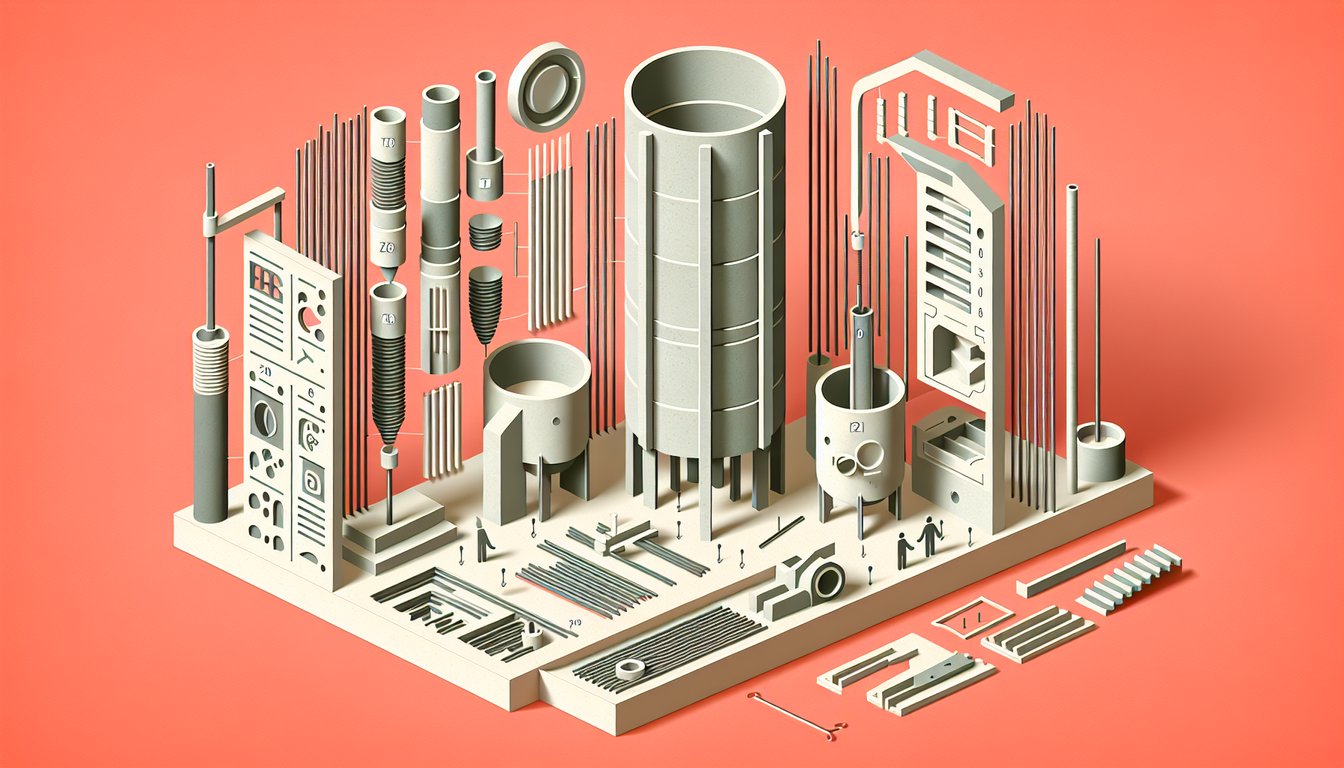 Paper art quiz banner on coral background featuring reinforced concrete test cylinder bars check marks and spacing lines
