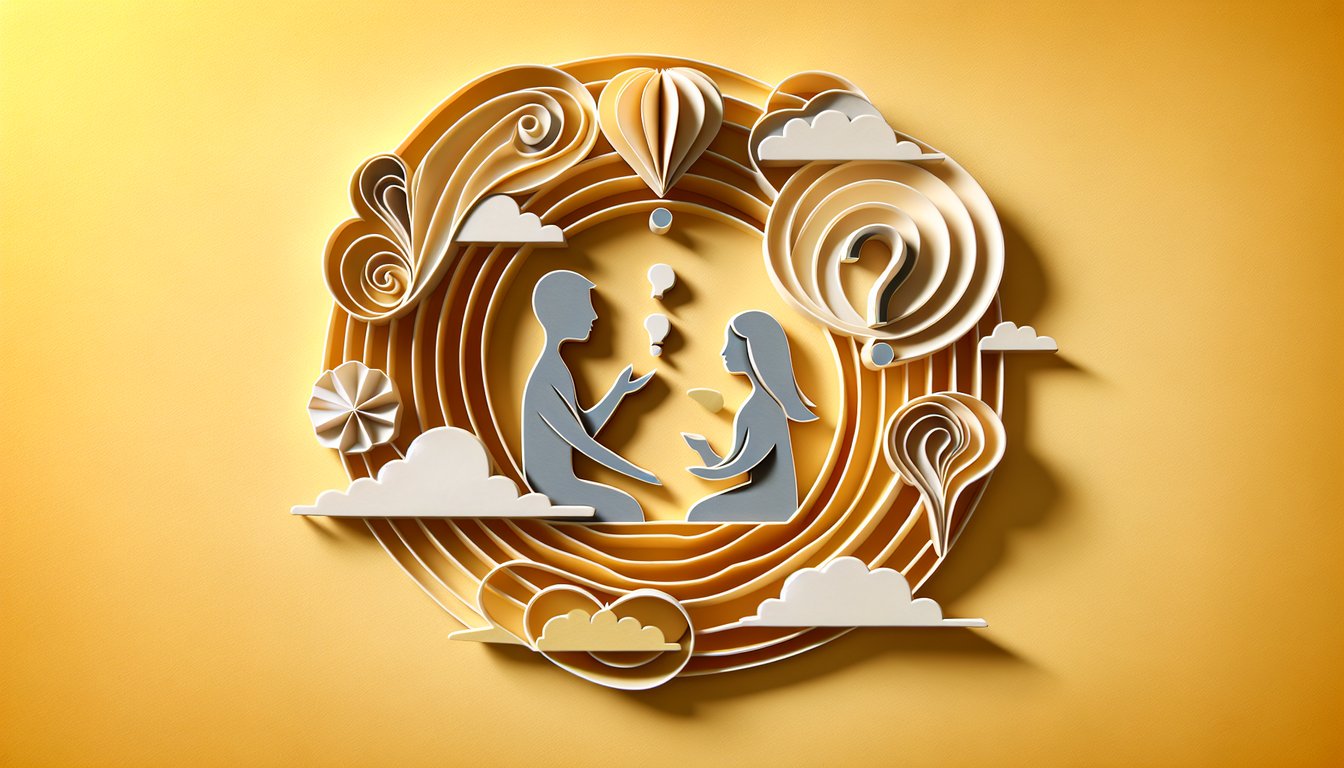 Paper art illustration for Does My Boyfriend Hate Me quiz on golden yellow background