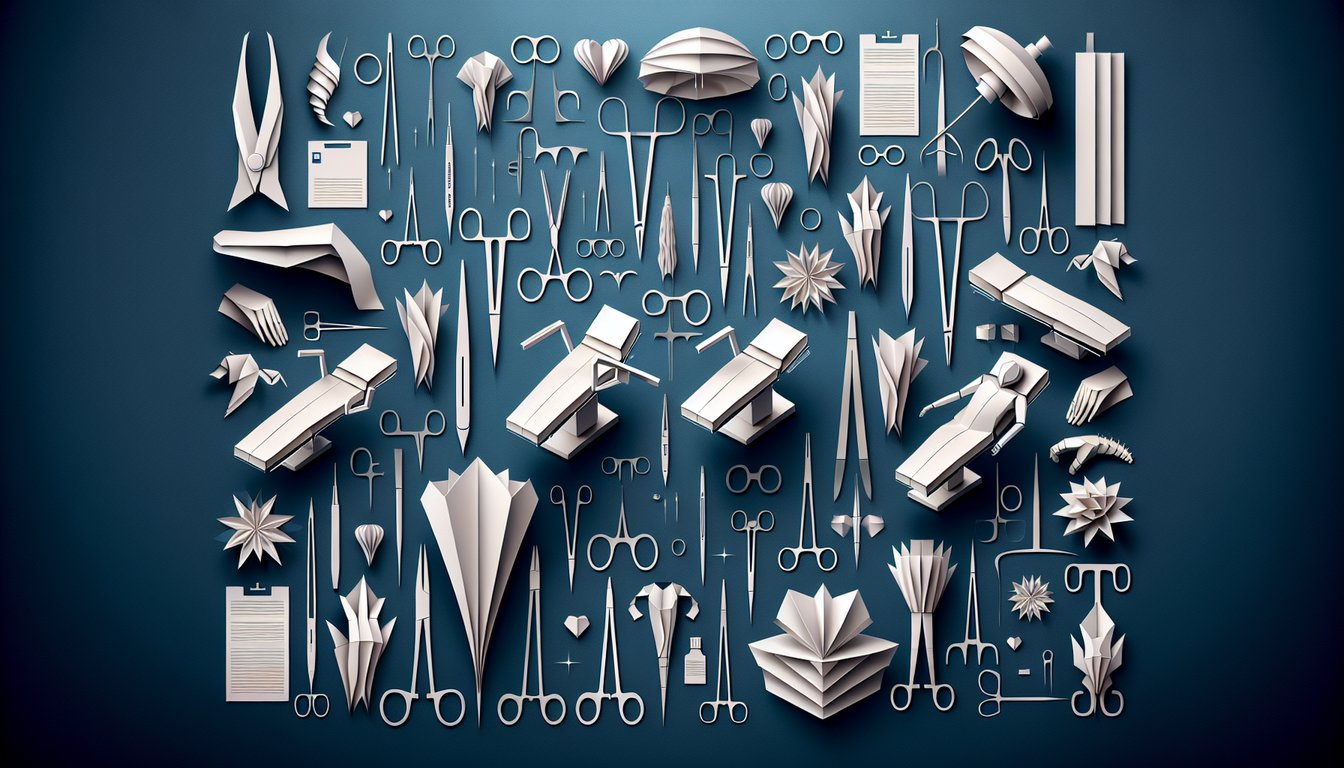 Colorful paper art depicting a quiz on surgical table positions