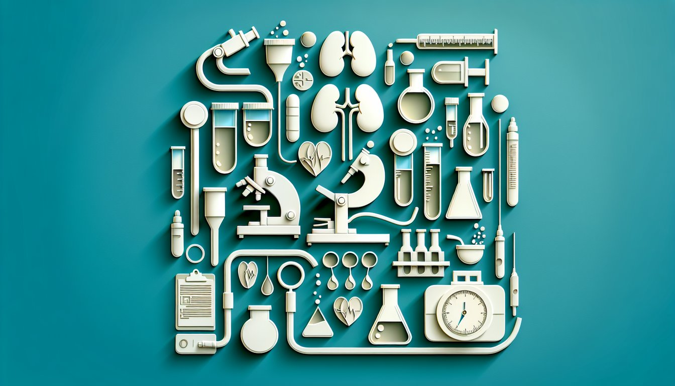 Paper art illustration of lab tools test tubes microscope urine sample quiz icon on teal background