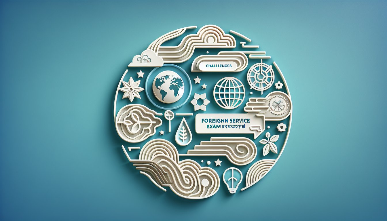 Paper art illustration of quiz forms and pencil on teal background promoting free FSOT quiz with 500 practice questions