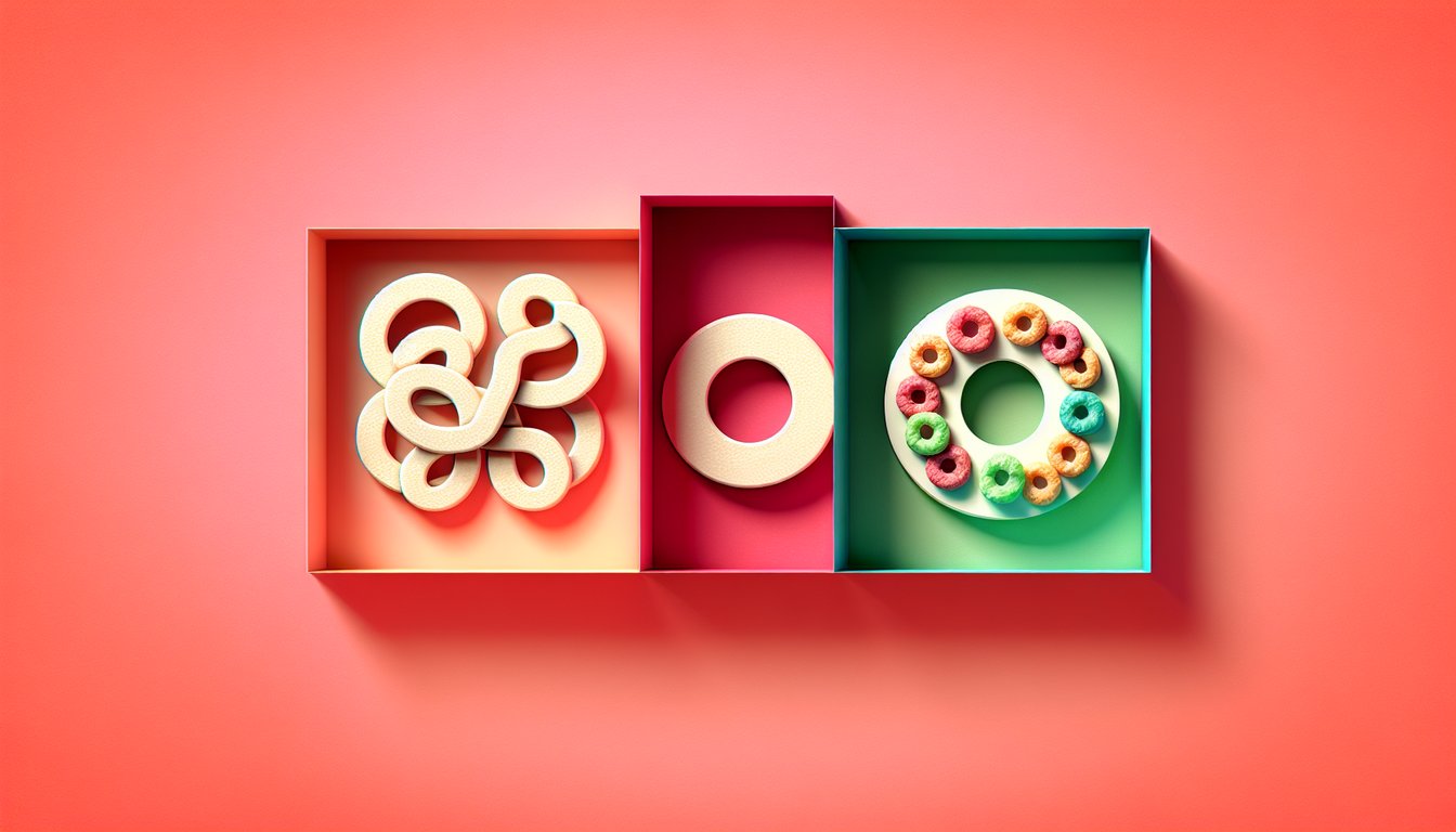 Paper art illustration for breakfast cereal personality quiz on a coral background