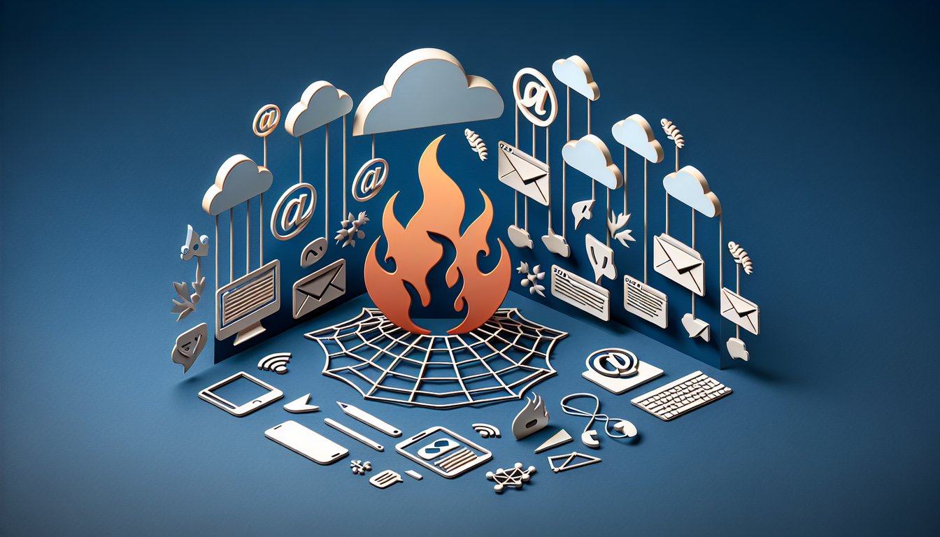 Paper art illustration of flaming chat bubble laptop and quiz cards on dark blue background for netiquette quiz