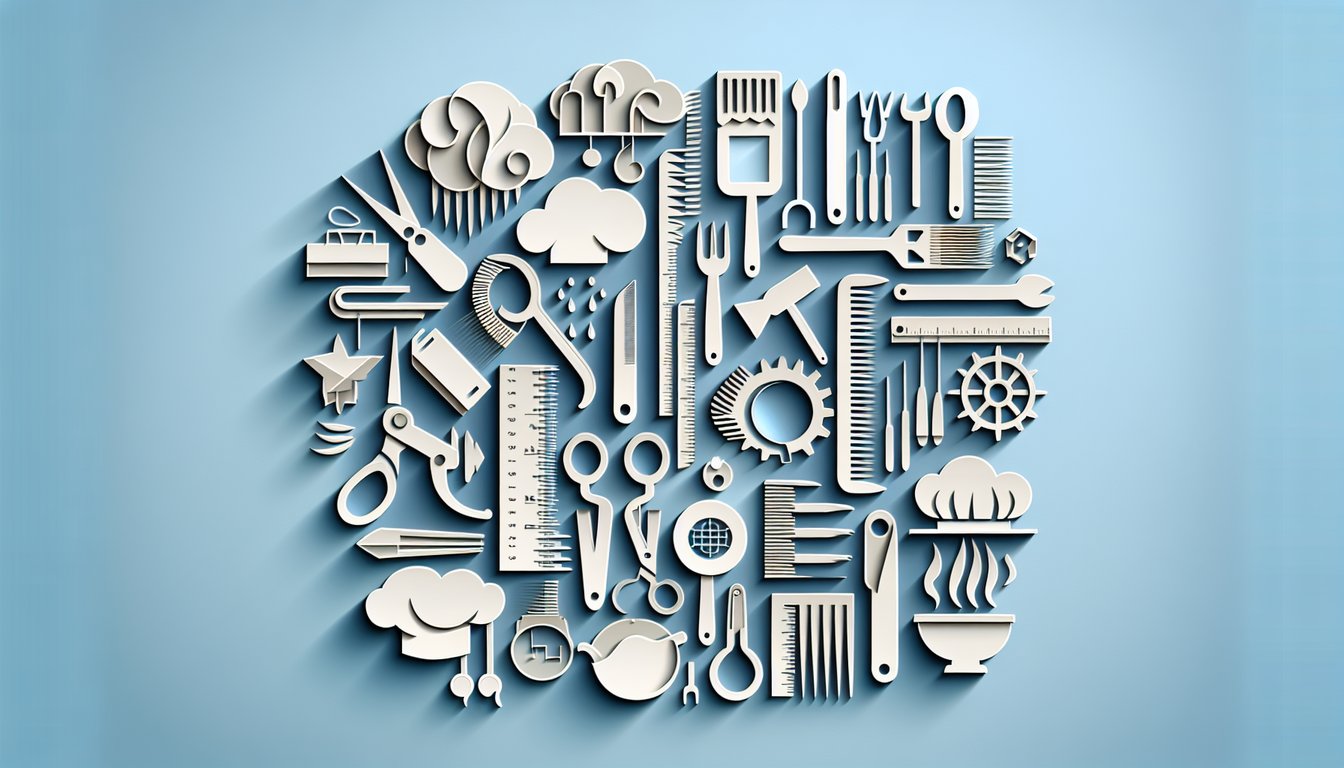 Paper art illustration for a quiz on matching skills and passions to find the right trade on a sky blue background.
