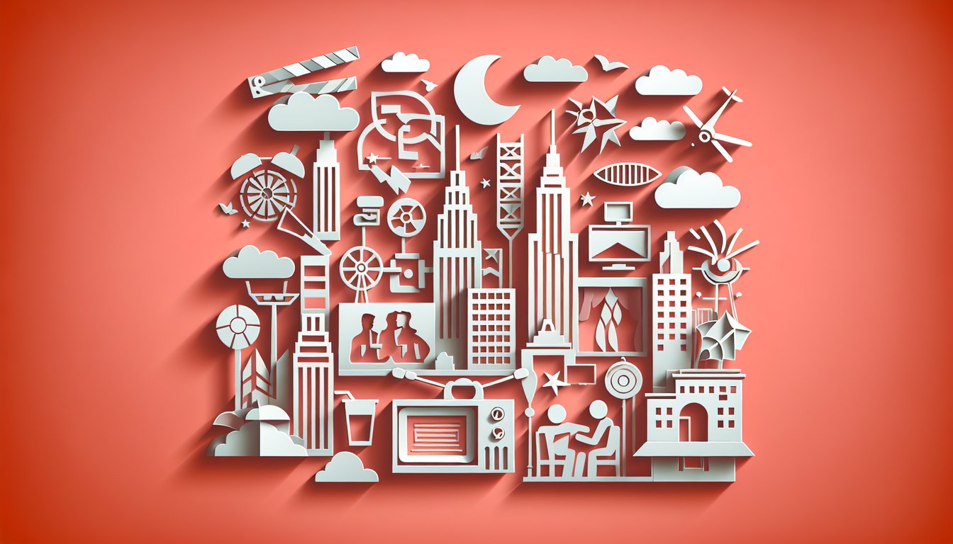 Paper art quiz illustration on New Girl trivia with a coral background