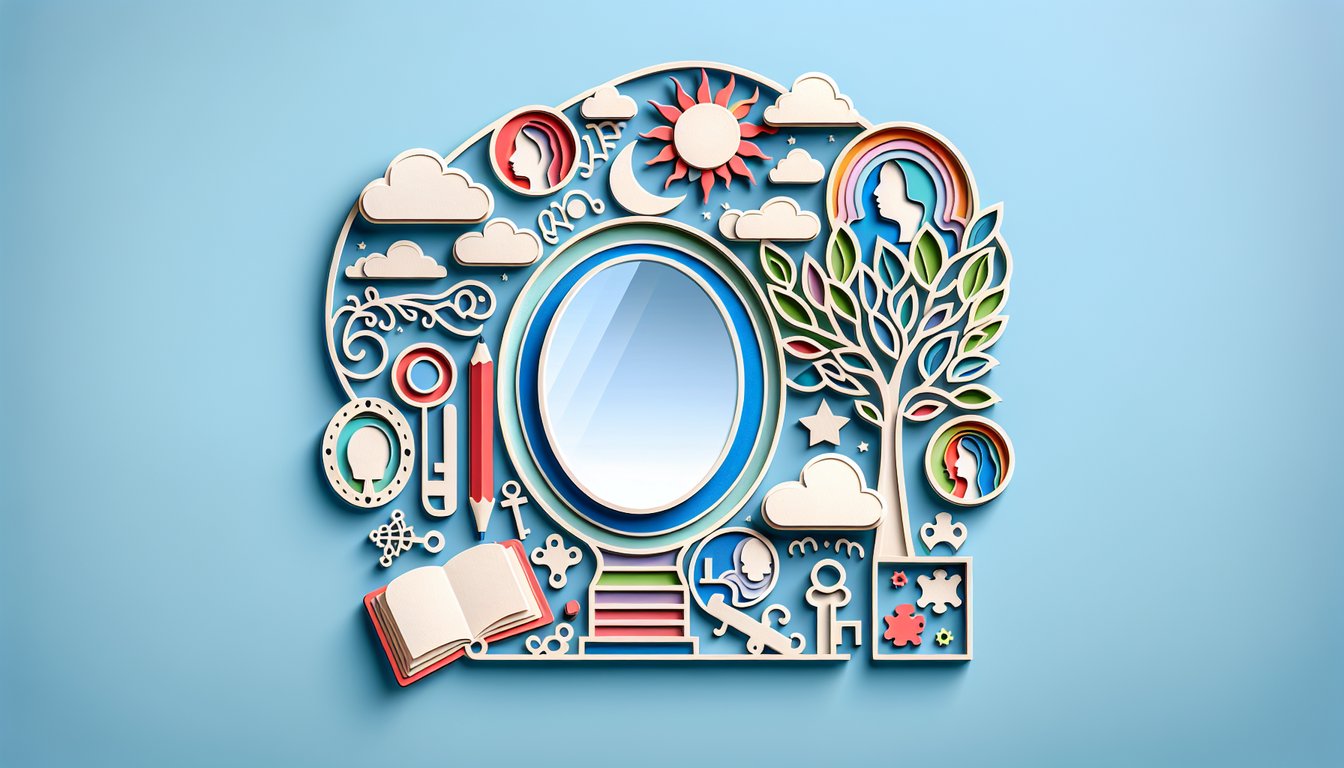 Paper art illustration of diverse paper cut faces and shapes on sky blue background for free What Kind of Person Am I quiz