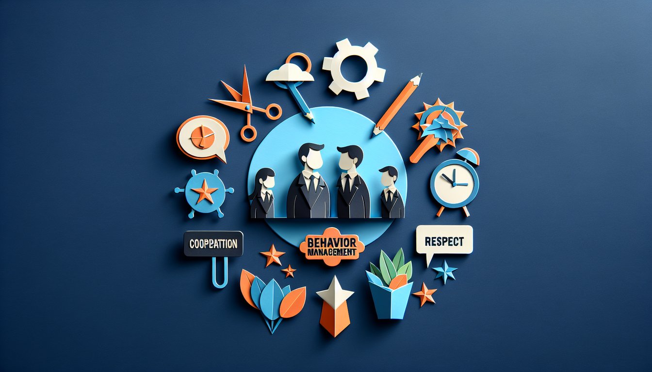 Colorful paper art depicting a quiz on Behavior Management Policy