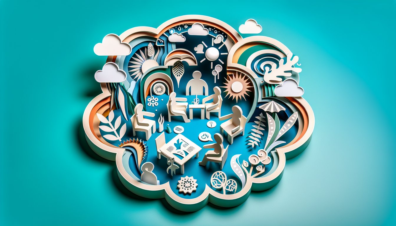Paper art illustration of colorful paper cutout hearts and silhouettes over teal background for fun dating ethnicity quiz