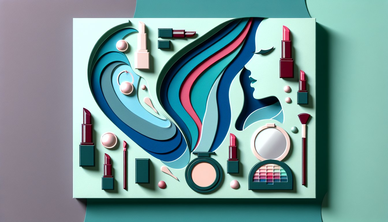 Paper art illustration for lipstick color quiz on teal background