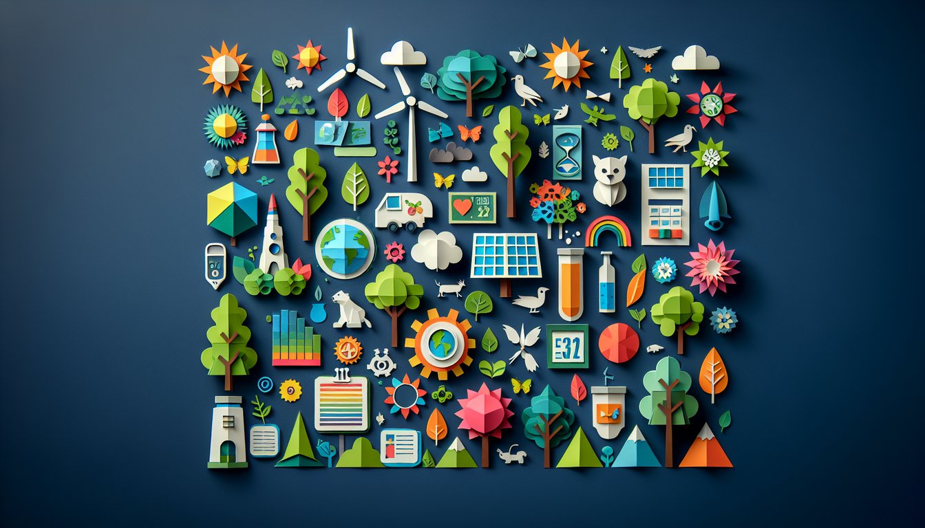 Colorful paper art depicting a trivia quiz for APES Unit 5 environmental science study