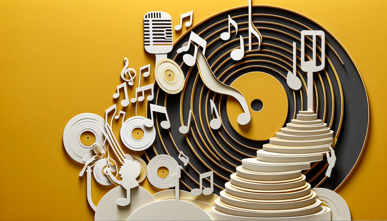 Paper art illustration for Madison Beer quiz on golden yellow background