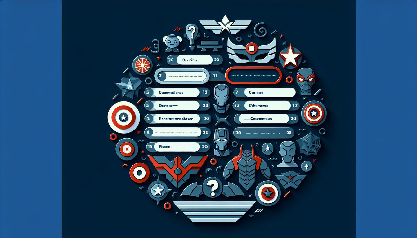 Colorful paper art displaying questions for MCU Trivia Quiz.