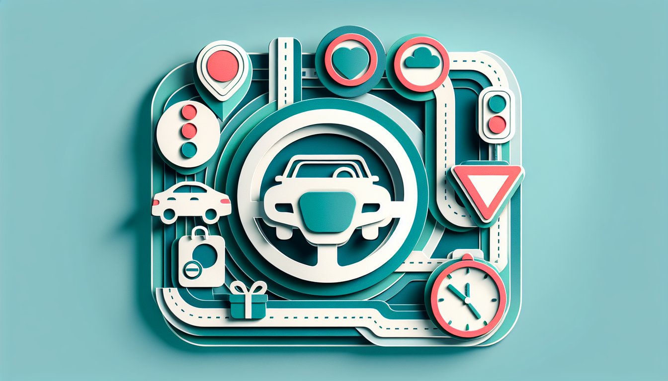 Paper art illustration for Spanish NJ Permit Practice Test quiz on a teal background