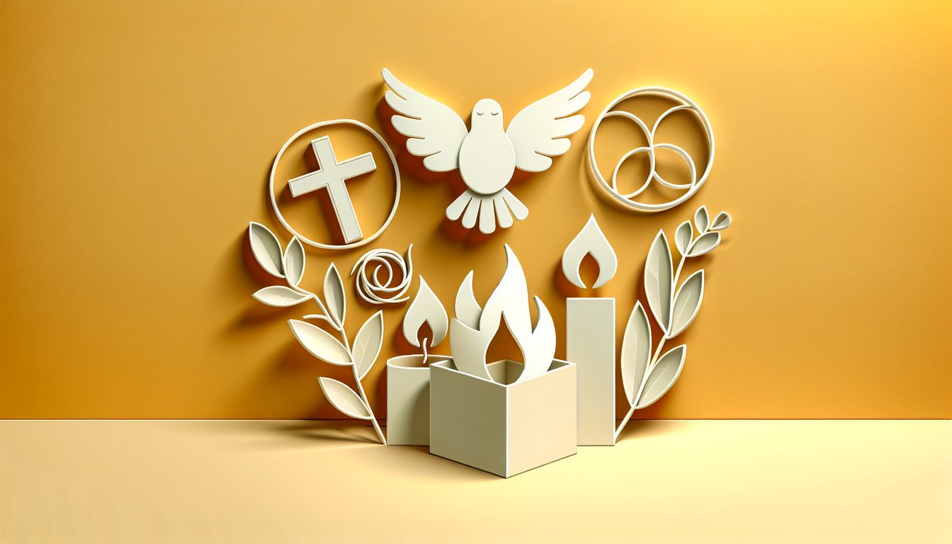 Paper art quiz design inviting Gifts of the Holy Spirit knowledge challenge on golden yellow background.